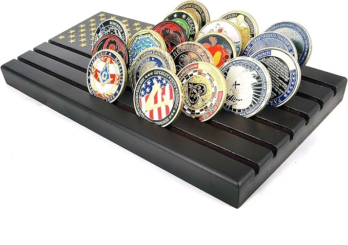 Aomcisi 6 Rows Coin Holder, Challenge Coin Display Stand Military Coin Holder Holds 36-40 Coins