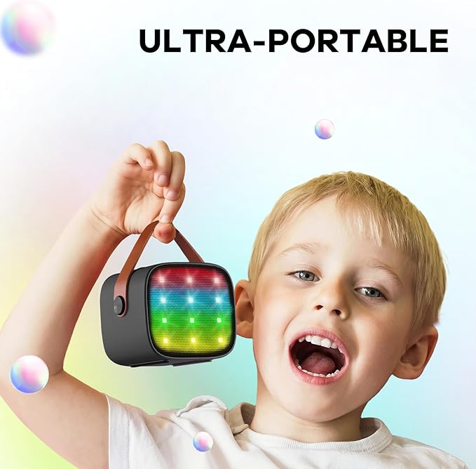 Mini Karaoke Machine with 2 Wireless Microphones for Kids Adults, Portable Bluetooth Speaker, Popular Gift for 3, 4, 5, 6, 7, 8, 9, 10, 11, 12, 13+ Years Old Teens Birthday for Boys Home(Black)