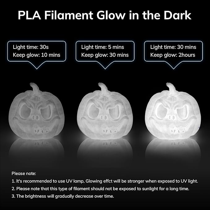 AMOLEN 3D PLA Printer Filament, 1.75mm Glow in The Dark White PLA Filament for 3D Printing, Best with UV Lamps, 1kg Spool (2.2lbs), Dimensional Accuracy +/- 0.02 mm, Fit Most FDM 3D Printers