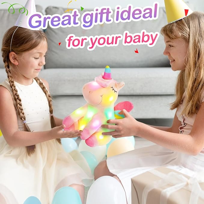 Athoinsu Light up Pink Unicorn Stuffed Animal Soft Plush Toy with LED Colorful Night Lights Glowing Birthday Children's Day Gifts for Kids Toddler Girls Women, 12''