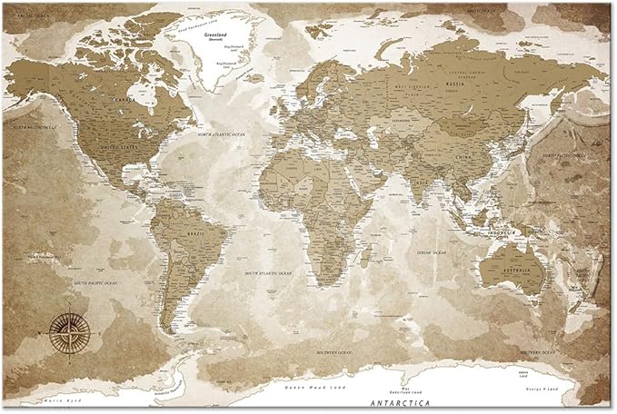 artgeist Pinboard World Map 35x24 in - Cork Board & Canvas Print Wall Art 1 pcs Memoboard with 50 Pins Noticeboard Message Board Image Picture Home Decor Travel Map Map of The World k-C-0127-p-a