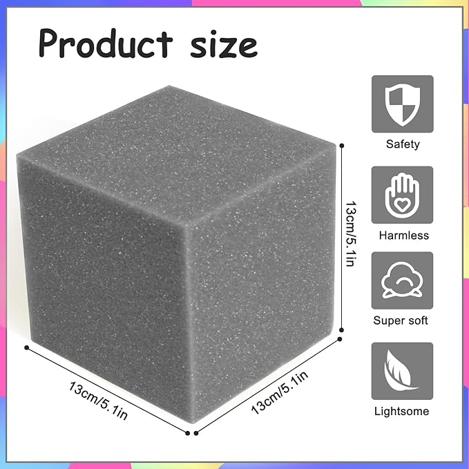 TRENDBOX 48 PCS 5" x 5" x 5" Foam Pit Blocks Sponge Cubes Foam Pit Cubes Sponge Blocks for Amusement Park, Gymnastics, Freerunning and Parkour Courses - Drak Gray