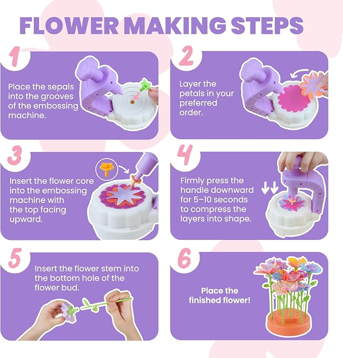Toys for Girls 3 4 5 6 7 8 9 10 Years Old, DIY Craft Kits for Kids, Fabric Flower Bouquets for Girls Gifts, Educational Learning Detective Toys for Toddler Kids,Birthdays Gifts (Purple)