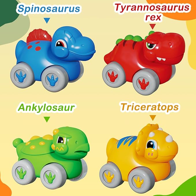 Baby Toys for 1 Year Old Boys & Girls Gift – Dino Slide Set with 4 Color & Number Push Cars – Dinosaur Toy for Toddlers, Montessori Learning Toys for 12-18 Months – 1st Birthday Gifts for Kids