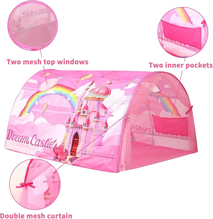 Kids Bed Tent Twin Beds -Cartoons Wonder Play Tents Boys Girls Ventilated Indoor Play Tent Children Promotes Independent Play, Stimulates Imagination Set-Up Playhouse (Castle