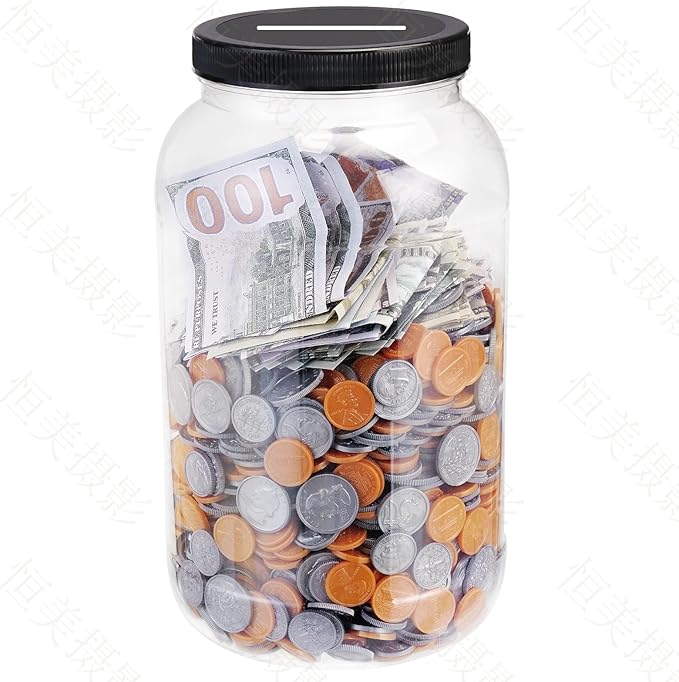 Large Clear Coin Bank Jar with Slotted Lid, One Gallon Plastic Money Tip Change Savings Jar for Coin or Raffle Ticket, Big Clear Money Tip Piggy Change Bank Box for Adults Teens