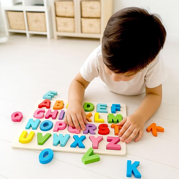 AMOR PRESENT Wooden Puzzles for Toddlers, Alphabet and Number Shape Puzzle Board, Preschool Learning Educational Toys for Kids