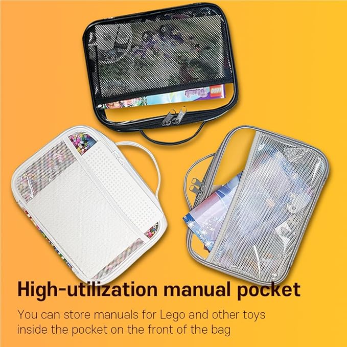 holay 4 Packs PVC Zippered Blocks Set, Toy, Clay, Board game Storage Organizer Case (Name Tag, Manual Pocket) (White, Small)