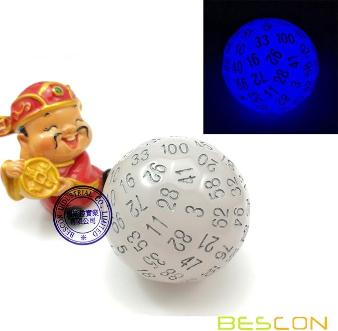 Bescon Glow in Dark Polyhedral Dice 100 Sides, Luminous D100 die, 100 Sided Cube, D100 Game Dice, Glowing 100-Sided Cube