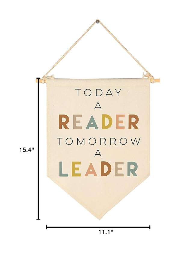 Today A Reader Tomorrow A Leader-Reading Corner Banner-Reading Center Decor-Playroom Decor-Classroom Reading Decor-Canvas Hanging Pennant Flag Banner Wall Sign Decor Gift-Birthday Christmas Gift