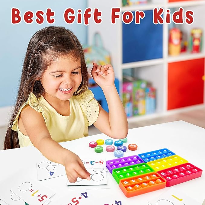 Math Flash Cards + Popper Fidget Board, Addition & Subtraction Times Table Chart, Counting Number Math Manipulatives Game, Educational Toy for Kindergarten Classroom Kids 1st 2nd 3rd