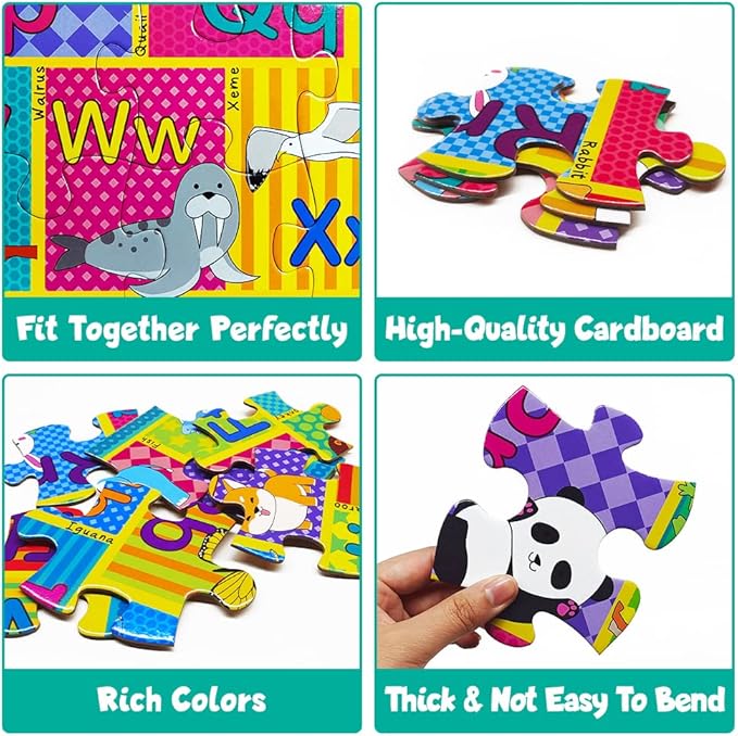 Floor Puzzle for Kids,48 Pcs Animal Letter A-Z Alphabet Puzzle,Vivid Animal Design Letter Games for Preschoolers,Learning Educational Toys for Boys and Girls,Floor Puzzles for Toddlers 3 and up