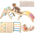Pikler Triangle Set with Cushion, 7 in 1 Toddler Climbing Toys Indoor, Montessori Foldable Climbing Set, Wooden Climbing Toys for Toddlers 1-3 Inside with Ramp, Arch and Ladder (Rainbow)
