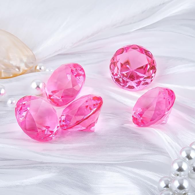Niceup 26PCS Pink Acrylic Diamond Big Gemstones 1.5in Princess Pirate Mermaid Swimming Pool Party Favors Fake Gems Jewels Treasure Hunt Hiding Sensory Bin Filler Toys Craft Supplies