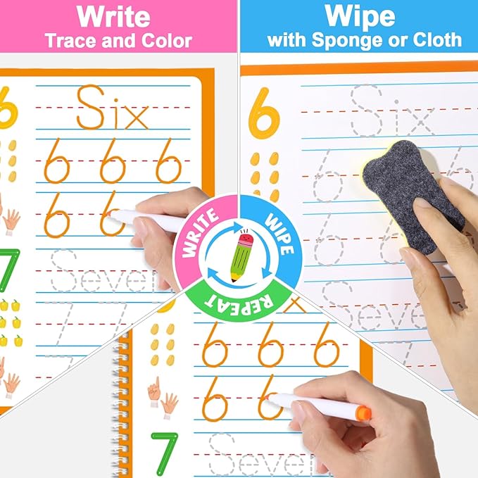 gisgfim Preschool Learning Activities 96 Pages Tracing Books for Kids Ages 3-5 Kindergarten Workbooks Dry Erase Autism Learning Workbook Writing Practice for Kids Letter Tracing Pre K Busy Book 6 Pads