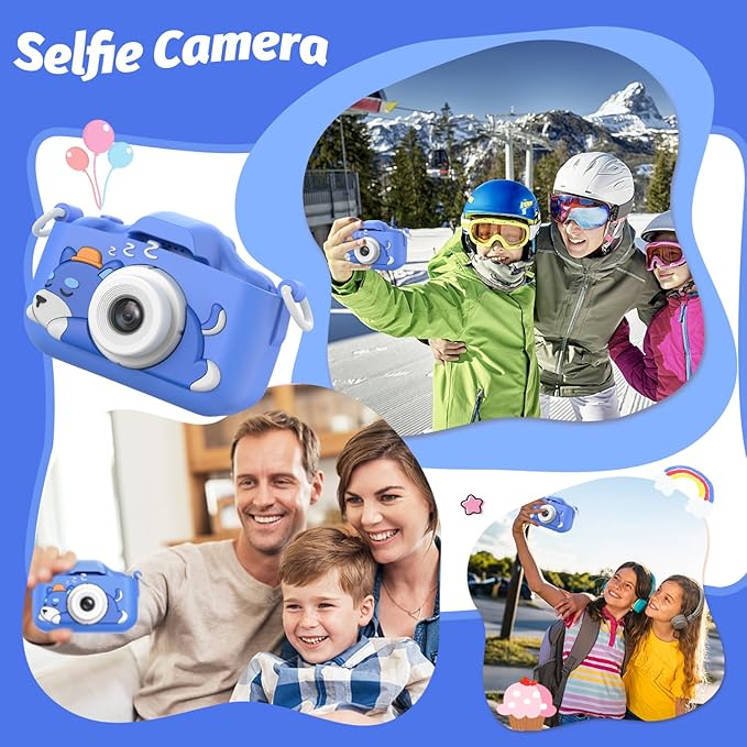 Goopow Kids Selfie Camera Toys for Girls Age 3-9, Digital Video Camera Toy with Protective Cover,Christmas Birthday Festival Gifts for 3-9 Year Old Girls Boys- 32GB SD Card Included