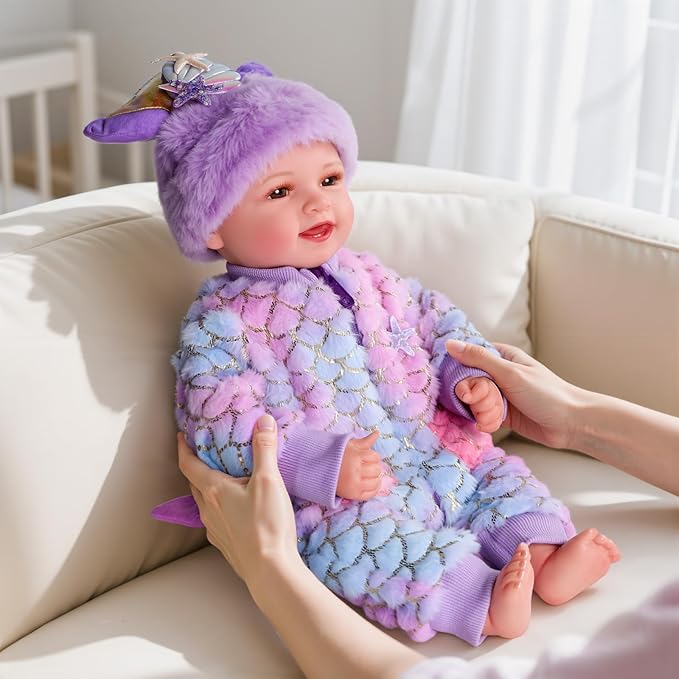 BABESIDE Mermaid Baby Dolls Girl-17inch Large Realistic Cute Soft Body Baby Doll Real Life Mermaid Baby Doll Toys with Mermaid Sets & Accessories, for 3+ Year Old Girls Gifts, Pretend Play, Collection