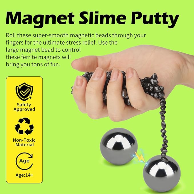 Fidget Magnet Toy Stone Smile Ferrite Putty with 2 Big Magnet Beads, Smooth Magnetic Ferrite Magnet Rock Ball Fidget Toy Science Kit, Office Desk Toy Decoration Gift for Adults