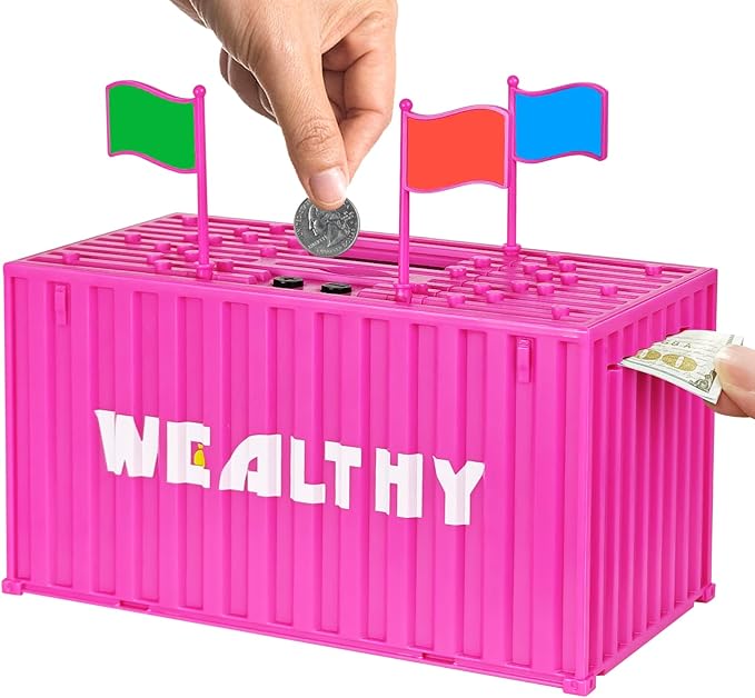 Piggy Bank for Kids, Unbreakable Building Blocks Container Money Saving Box for Adults, Digital Coin Counting Bank with LCD Counter, Great Children’s Gifts for Birthday, Easter, Christmas Pink