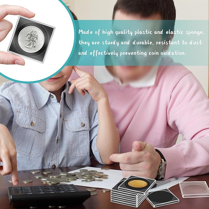 40 Pcs Adjustable Acrylic Coin Collection Cases with Sponges, Coin Snap Holder, Silver Dollar Protection Cases for Collectors, Coin Dollar Collection Supplies for Small to Medium Coins (16mm-36mm)