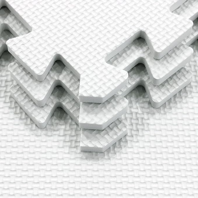 Yostrong® 18 Tiles Interlocking Puzzle Foam Baby Play Mat for Playing - EVA Babies Crawling Mat | Rubber Floor Work Out Mats for Home Gym. White. YOC-Ab18N