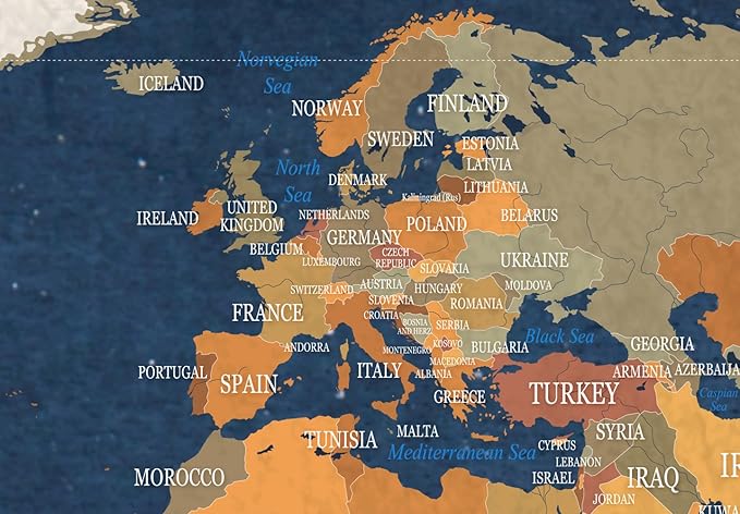 artgeist Pinboard World Map 35x24 in - Cork Board & Canvas Print Wall Art 1 pcs Memoboard with 50 Pins Noticeboard Message Board Image Picture Home Decor Travel Map k-C-0048-p-b