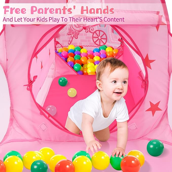 3pc Princess Fairy Tale Kids Play Tent, Cube Crawl Tunnel, Ball Pit for Toddlers, Indoor Outdoor Playhouse Castle Toys, Baby Boys Girls for 3 4 5 6 7 Years Old (Balls Not Included)