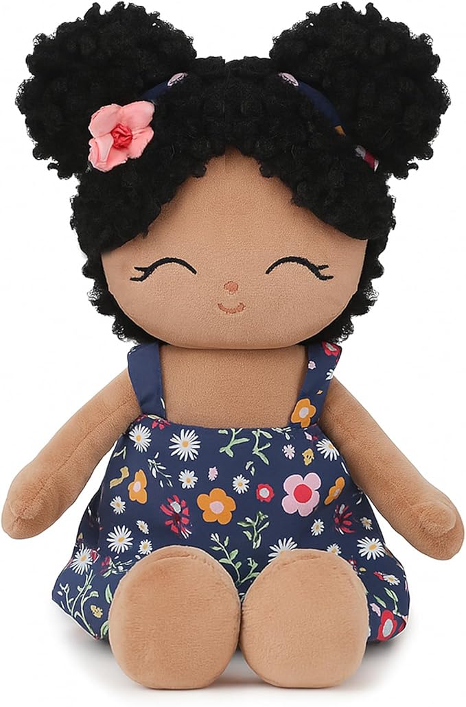 Soft Baby Doll Toys (16'') Baby Rag Doll for Girls Birthday Gift Christmas Plush Toys Gift for Toddler Kids (Black)