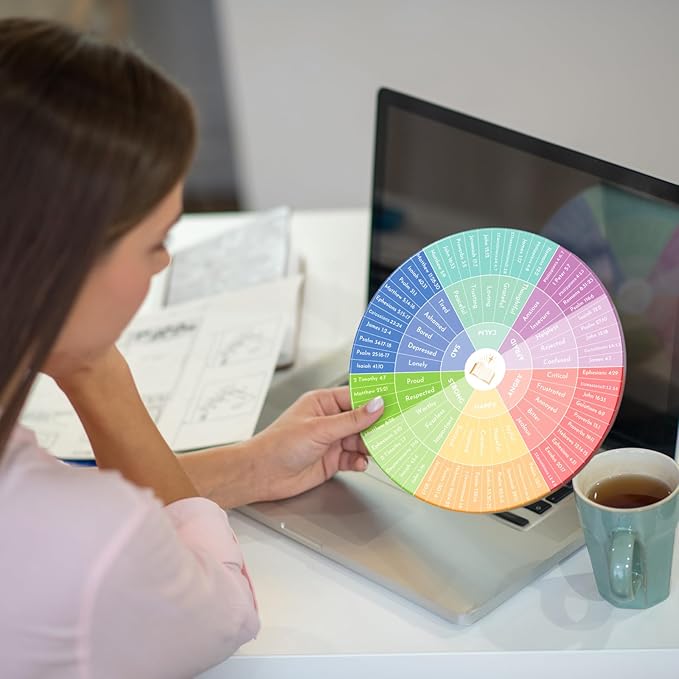 Eersida 2 Pcs Bible Emotion Wheel Chart 12 Inch Acrylic Feelings Chart Emotional for Office Calm Down Corner Decor Social Worker Wall Gift