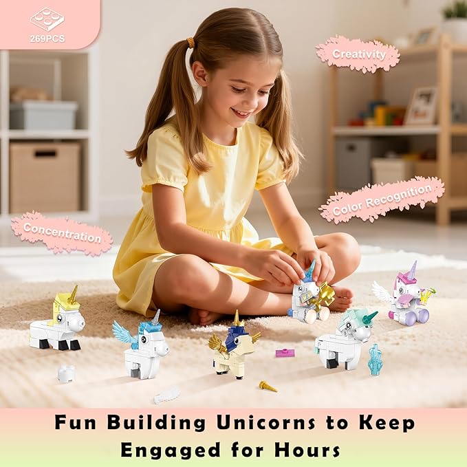 Unicorn Toys Building Set, 6 Pack Unicorn Party Favors Gift Compatible with Lego, Goodie Bags Stuffers Halloween Christmas Birthday Gift Building Blocks