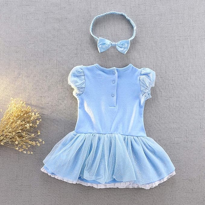 Dressy Daisy Princess Onesie Romper Fancy Dress Costume Halloween Birthday Bodysuit Outfit with Headband for Infant Baby Girl