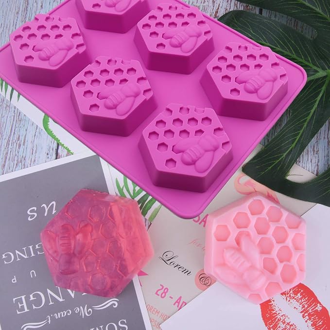 Sakolla 2 Pack Honeycomb Silicone Soap Molds, 6 Cavity Hexagon Bee Silicone Molds for Soap, Lotion Bars, Wax Melts, Beeswax (Purple)