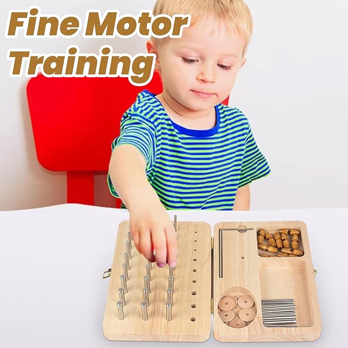 Wooden Pegboard for Finger Dexterity, 36-Hole Hand Therapy Peg Board with Multifunctional Test Kit to Improve Fine Motor Skills and Finger Dexterity