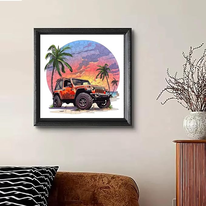 Wooden Puzzles Seaside Car, 200pcs, 12.4x11.4in, Wooden Puzzles for Adults, Unique Shape Animal Adult Puzzles, Irregular Wood Puzzles Best Gift for Adults Family Game