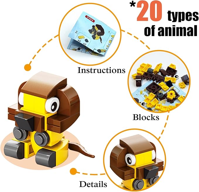 20 Pack Party Favors Building Set for Kids, Mini Animals Building Block Toy, Classroom Prizes Goodie Bags Stocking Stuffer, Easter Gifts Birthday for Boy Girls Age