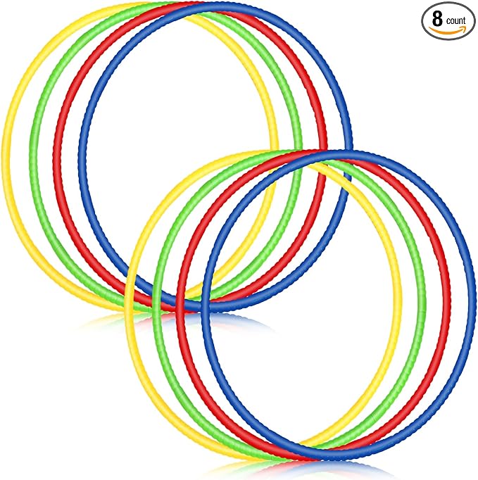Sratte 8 Pcs Color Hoop Detachable Adjustable Hoop Exercise Ring Plastic Toys for Teens Games Gymnastics Dog Agility Equipment Party Decor, 4 Colors