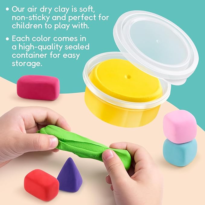Drama Planet Air Dry Clay Kit for Kids - Comes with Instructional Guide Featuring 4 Scenes & 26 Projects Tutorials, 18 Cans of Modeling Clay, Includes Display Stand, Gift for Girls and Boys