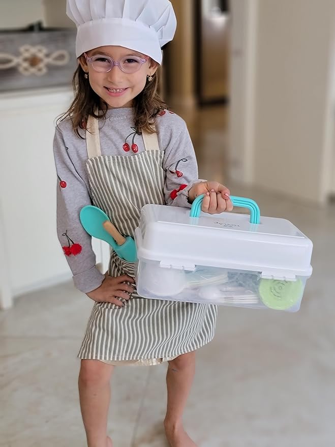TOVLA JR Kids Real Cooking and Baking Ultimate Gift Set | Montessori Kid-Safe Knives, Apron, Visual Cookbook, Timer, Storage Case & Tools | Premium Christmas & Birthday Gift for Girls & Boys Ages 4–12