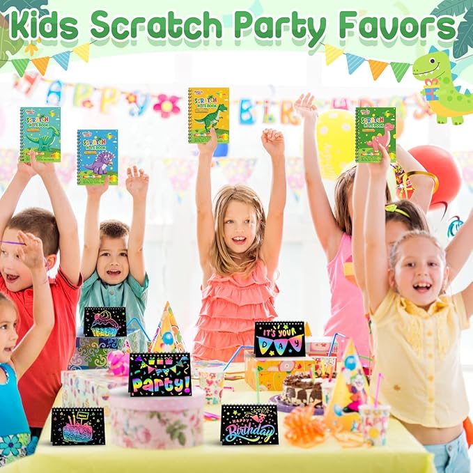 Kids Scratch Art Party Favors Gifts: 24 Pack Dinosaur Scratch Notebook Paper Birthday Party Favor Toy Girls Boys Art Craft Kit Summer Classroom Goodie Bags Return Gifts for Birthday Party Favors Bulk