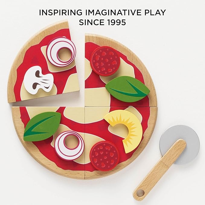 Le Toy Van - Childrens Wood Pretend Play Food | Wooden Honeybake Pizza Pretend Food Toy Playset | Toy Kitchen Accessories Play Food Role Play Toy (TV279)