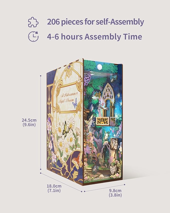 Tonecheer x British Library DIY Book Nook Kit,Shakespeare 3D Wooden Puzzle for Adults,Miniature House Booknook Bookshelf Insert Decor with LED Lights Unique Gifts (A Midsummer Night's Dream)