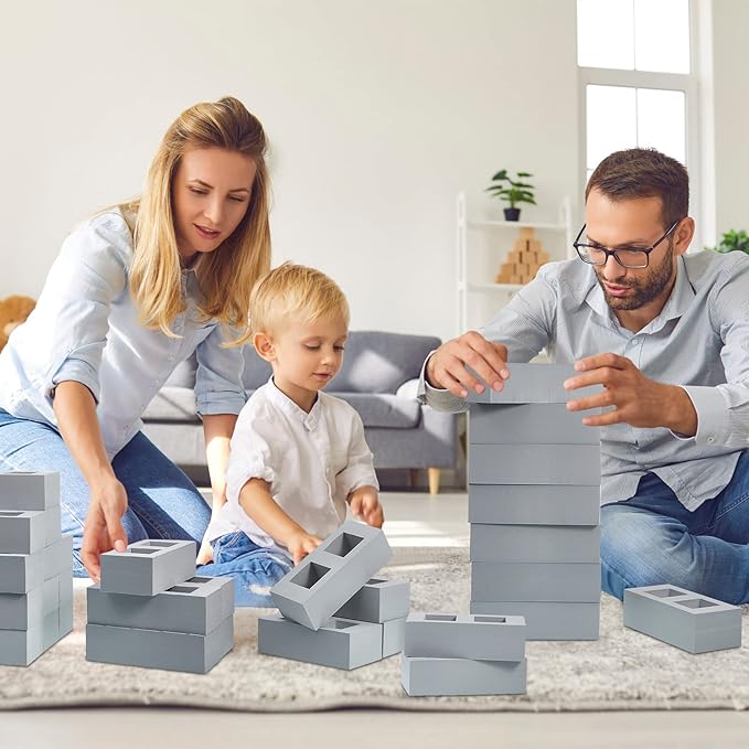 Zhanmai 50 Pack Foam Bricks Building Blocks for Kids Foam Cinder Blocks Large Fake Bricks Toy for Stacking and Construction 8 x 4 x 2.4 Inches(Square)