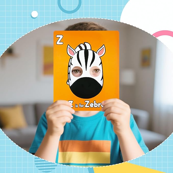 26 PCS Alphabet ABC Flash Cards with Animal Masks, Colorful Alphabet Mask Cards, Giant Letter ABC Animal Faces Flash Learning Flashcards, Interactive Education Games, Learn Letters