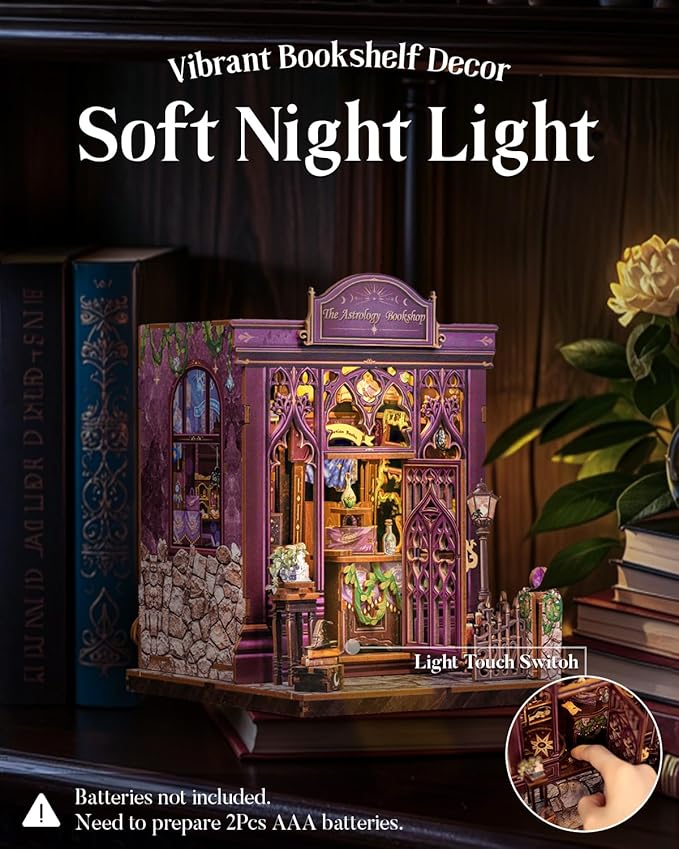 Cutefun Book Nook Kit - DIY Miniature Dollhouse Booknook Kit for Adults and Teens, Tiny House Bookshelf Insert Decor with LED Light, Gifts for Family and Friends (The Astrology Bookshop)