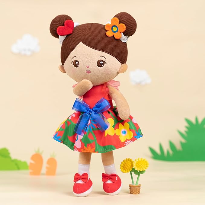 OUOZZZ 13" Soft Baby Doll Toys for 1 + Year Old Girl Gifts, Hispanic Doll Birthday Gifts for 1 Year Old Girl Christmas Plush Toys Gift for Toddler Kids Brown Skin
