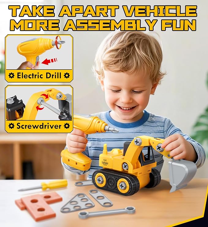 Lehoo Castle Kids Tool Set with Electric Toy Drill and Tool Box, Construction Toys for 3 Year Old Boys Birthday Gift, Pretend Play Toddler Tools for 3-5 Years Old (Yellow)
