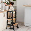 COSYLAND Kids Kitchen Step Stool Helper - Wooden Standing Tower for Kids with Anti-Tip Support Legs - Mothers' Helper Kids Learning Stool for Kitchen Counter (Black & Natural)