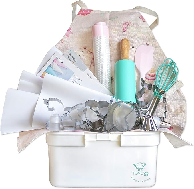 Tovla Jr. Kids Baking Gift Set with Storage Case - Unicorn Baking Gift Set for Kids-Real Cooking Utensils for Cookie, Cupcakes and Decorating