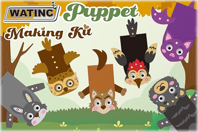 WATINC 6Pcs Hand Puppet Making Kit, Art Craft Felt Sock Puppet Toys, Creative DIY Make Your Own Pompoms Wiggle Googly Eyes Storytelling Role Play Party Supplies Gift for Girls Boys (Woodland B)