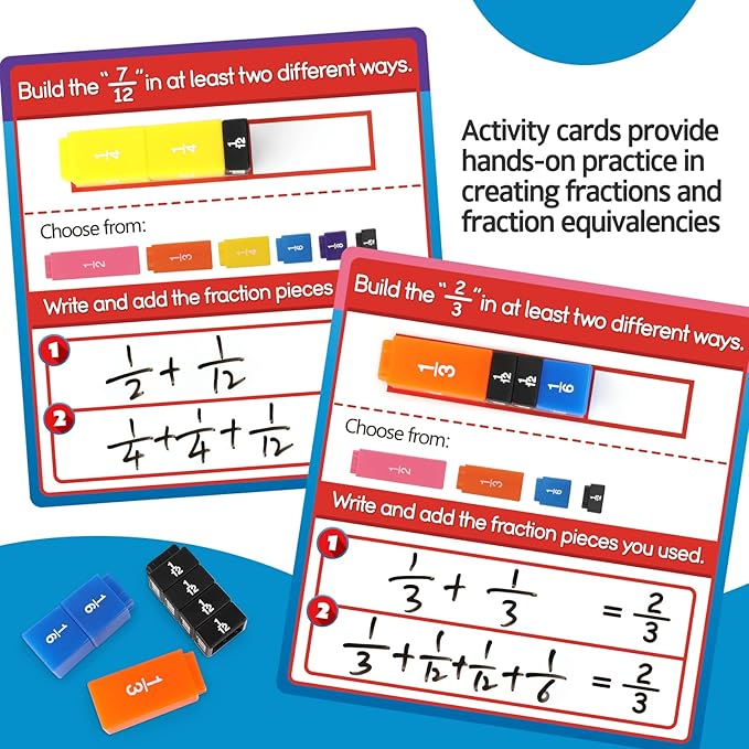 Aizweb Interlocking Fraction Cubes Activity Set - Math Manipulatives for Elementary School, Equivalent Fraction Manipulatives, Percents Cubes, Decimals Cubes, Homeschool Supplies